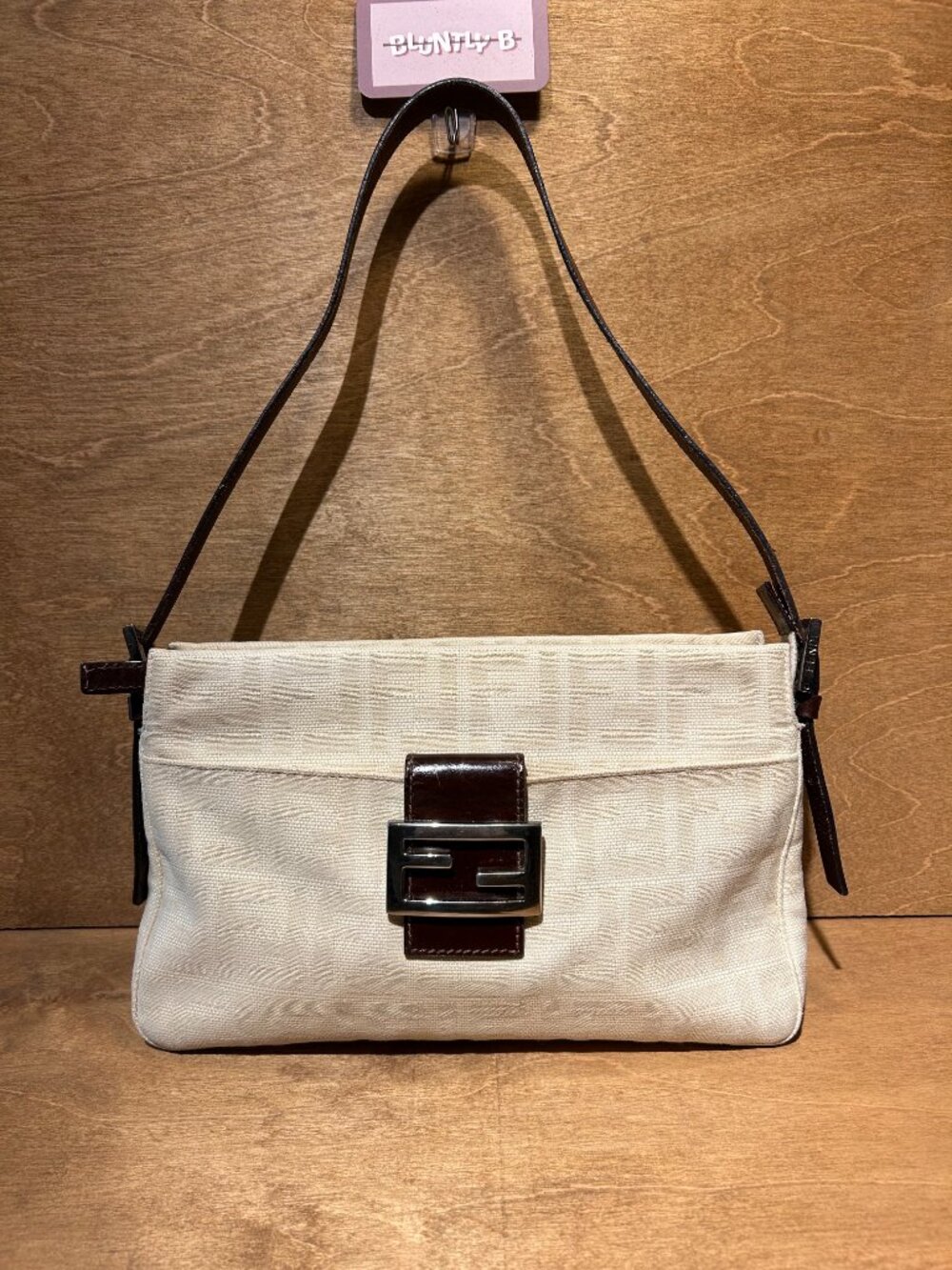 Authentic Fendi Vintage Pocket Shoulder Bag Zucca - Neutral Canvas Small